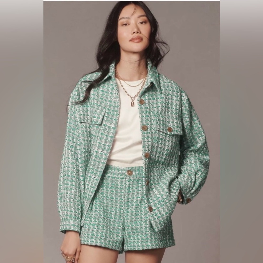 Maeve by Anthropologie Green Tweed Jacket